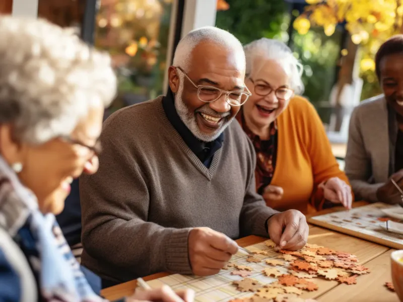 Friends doing a puzzle